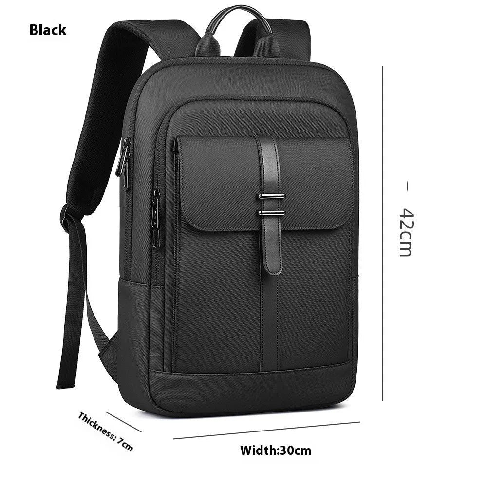 Solid black Oxford cloth backpack with wear-resistant sewing for business commuting