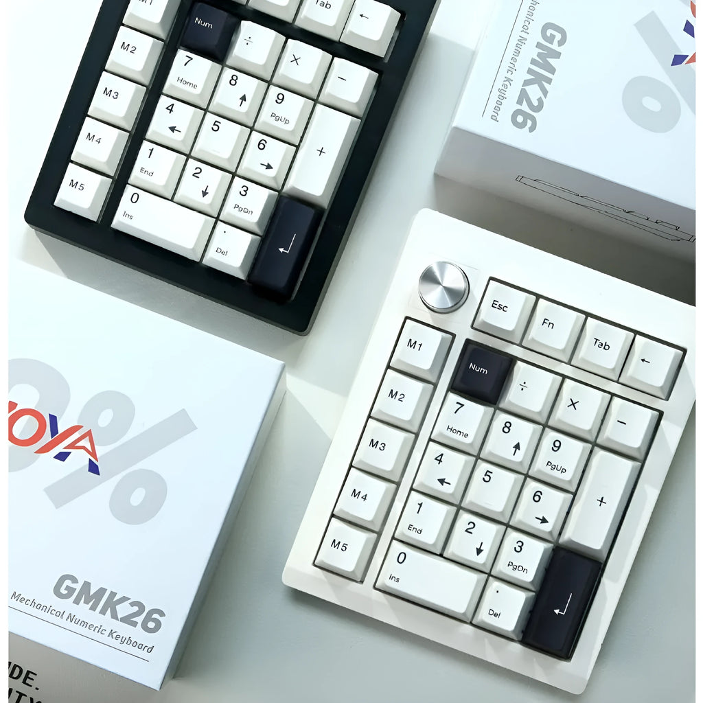 Wireless mechanical numeric keyboard with three connection modes in black and white colour options