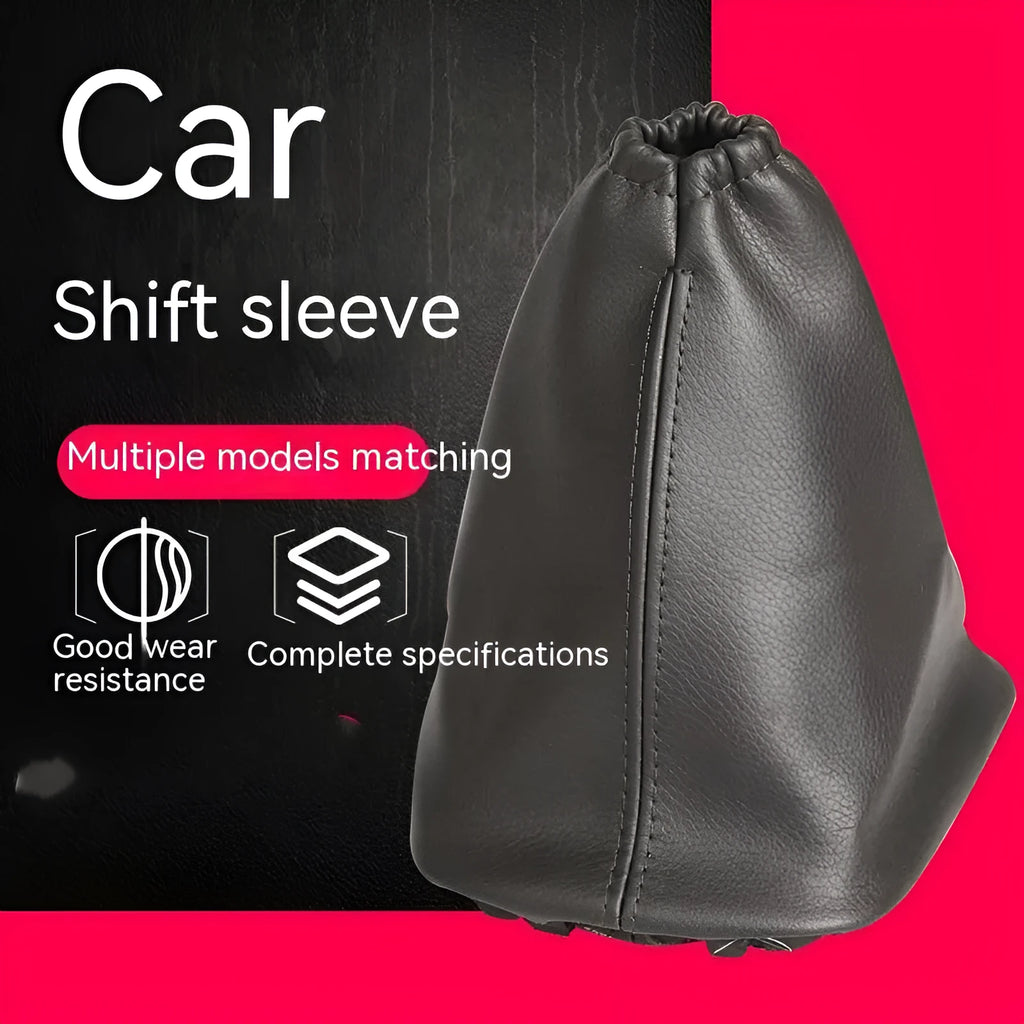 Black leather dust cover for Toyota Corolla gear shift lever, shown beside vehicle interior