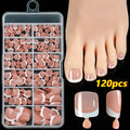 120 piece box of French white edge square toe nail capsules in nine nude colour shades