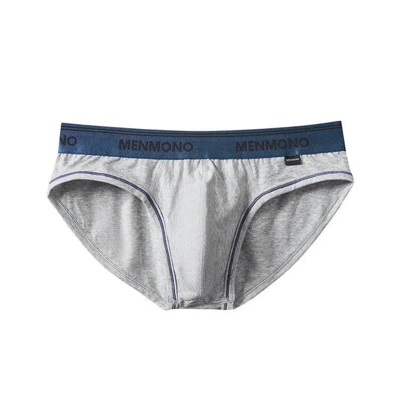 Men's solid colour cotton low waist briefs on a white background.