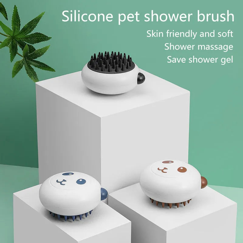 Panda shape silicone pet bath brush with soft bristles for cats and dogs