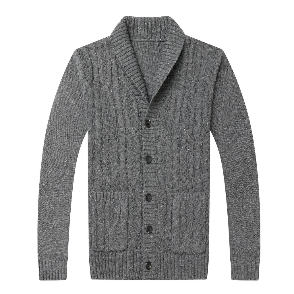 Men's Korean style jacquard patterned knitted cardigan jacket in neutral colours