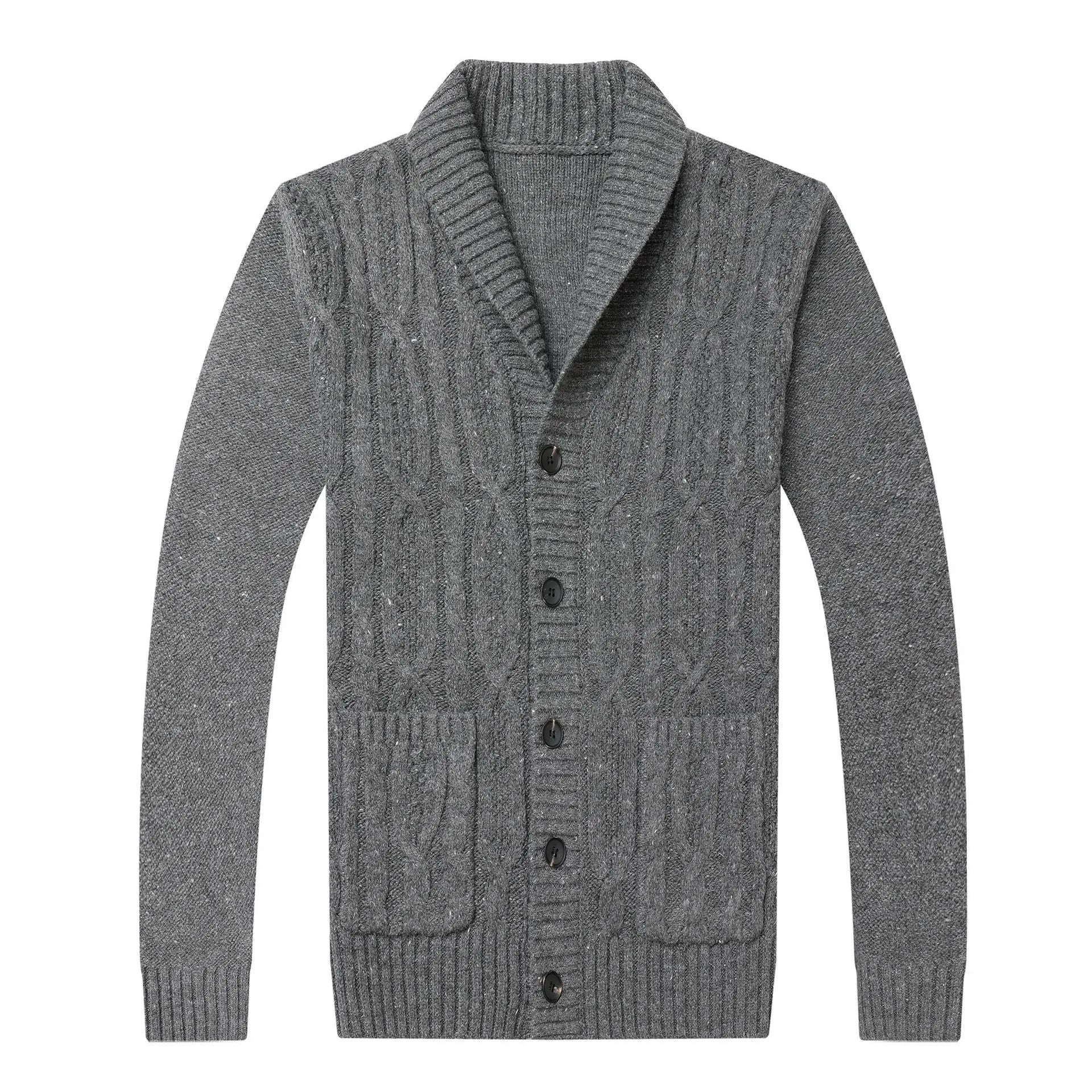 Men's Korean style jacquard patterned knitted cardigan jacket in neutral colours
