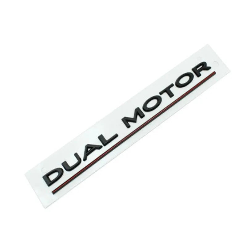 Tesla Model 3 rear bumper performance letter sticker in matte black with red stripe, measuring 19cm by 3cm.