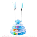 Blue 4-tier interactive cat puzzle toy with balls and teasing rods