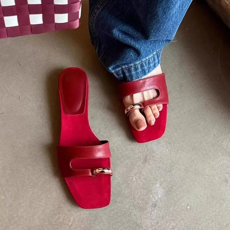 Leather square-head outdoor slippers with rubber sole in black, shown in sizes 35-42.