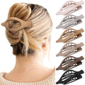 Six rose red plastic hair clips with frosted grip surface and quadrilateral shape