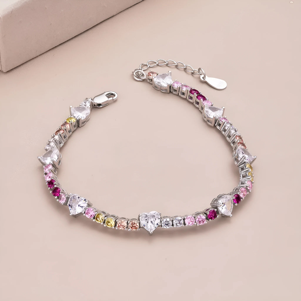 S925 sterling silver heart-shaped charm bracelet for women, adjustable 16-18cm length, Korean style design