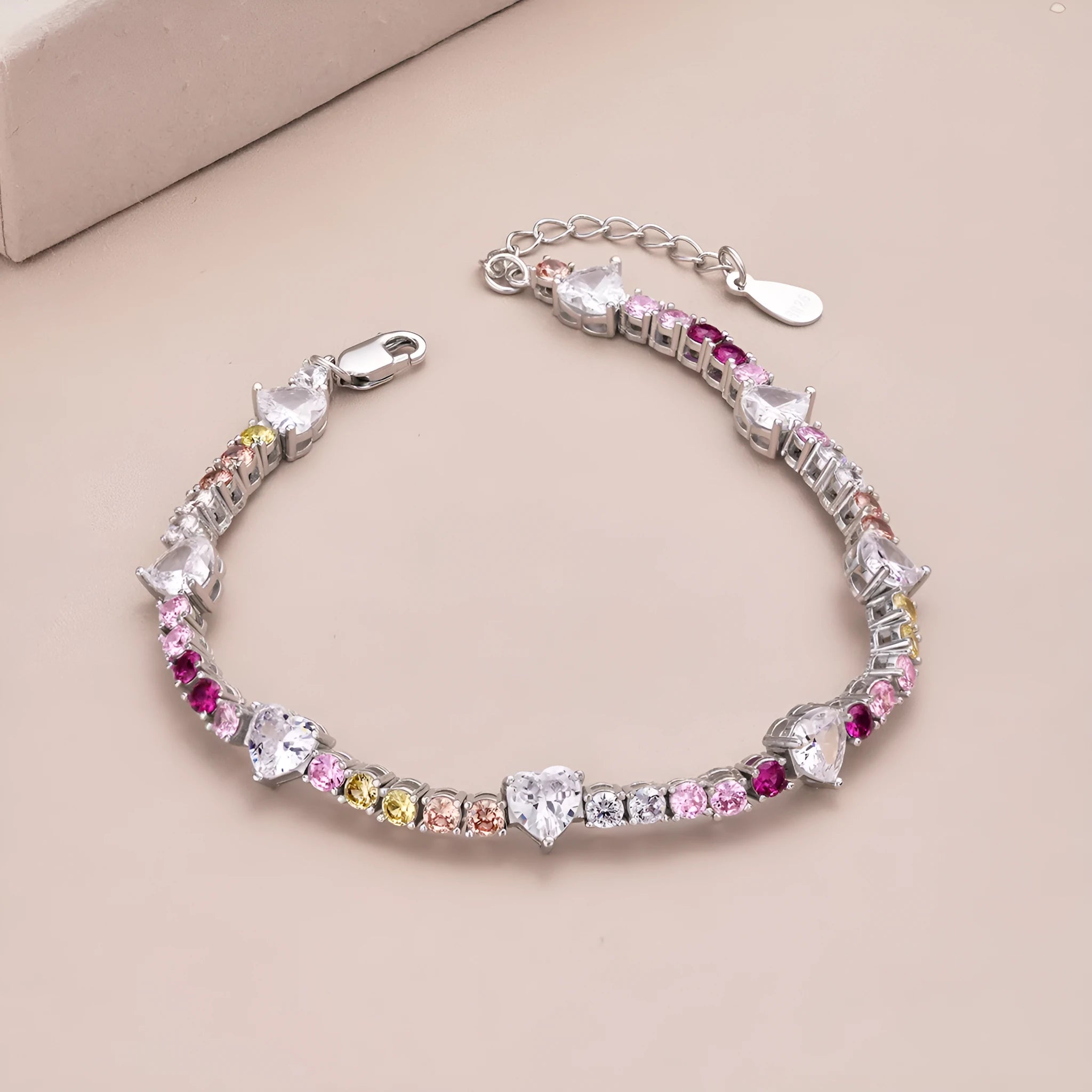 S925 sterling silver heart-shaped charm bracelet for women, adjustable 16-18cm length, Korean style design
