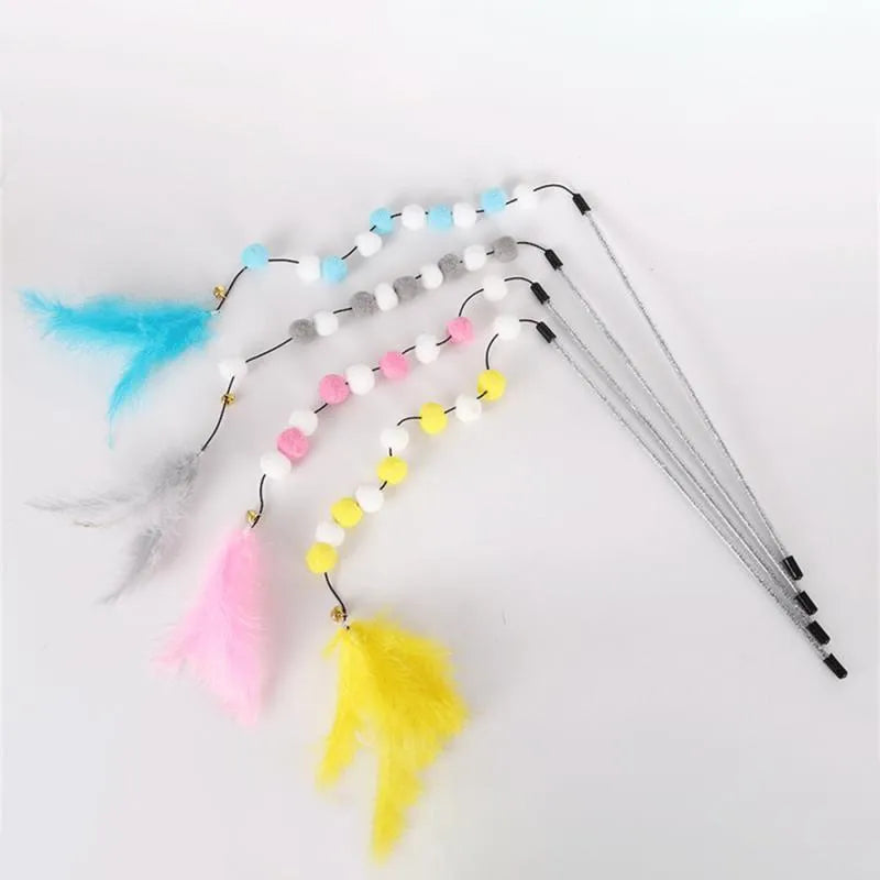 Blue cat feather teaser stick with bell measuring 31cm long for interactive play
