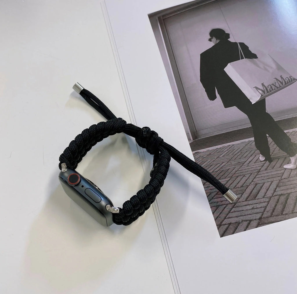 Black paracord braided smartwatch strap for Apple Watch and compatible devices