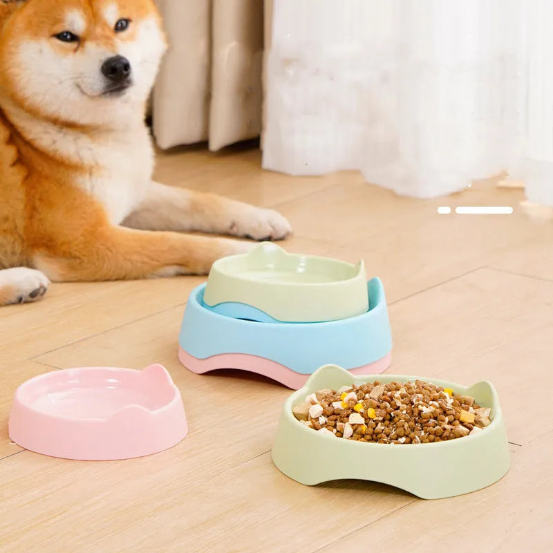 Blue ceramic dog slow feeder bowl with maze pattern for slowing down fast-eating dogs.