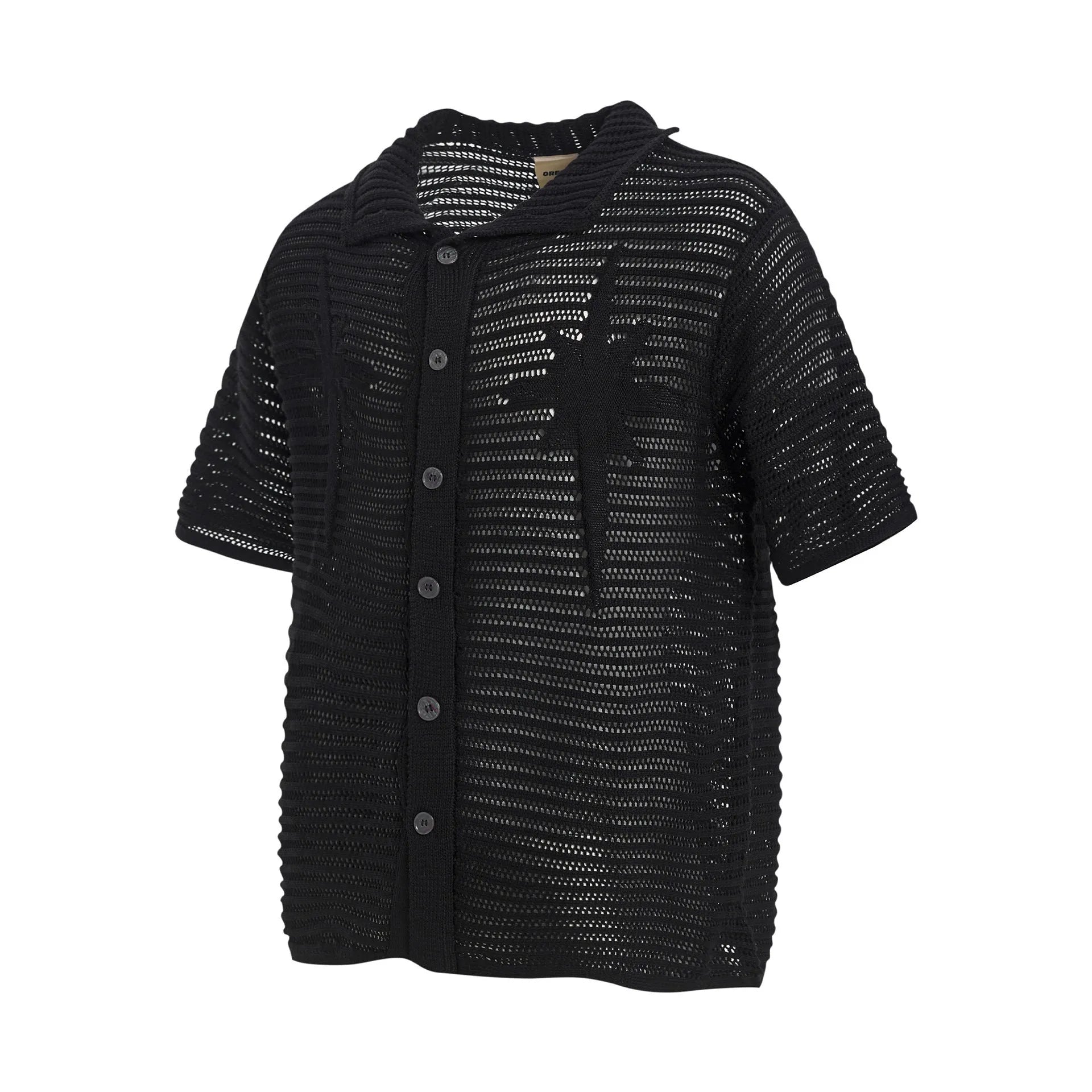 American retro style loose fit cotton short sleeve shirt in apricot and black colours