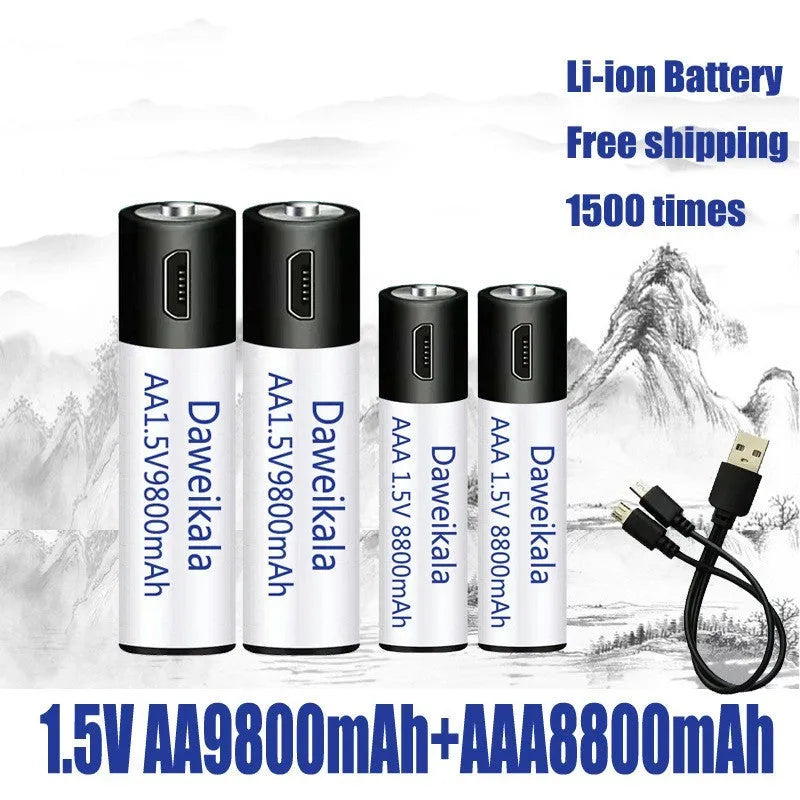 USB rechargeable battery 1.5V AA AAA 9800mAh 8800mAh with 1500 cycles