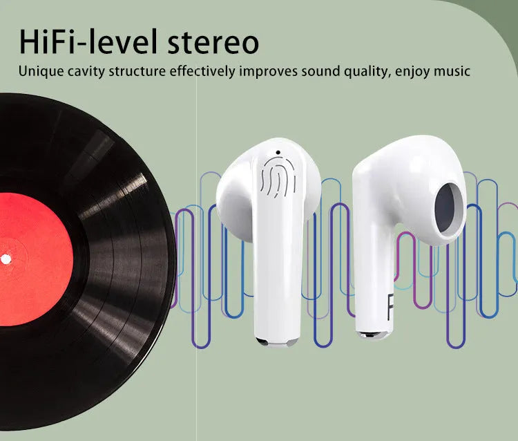 White wireless Bluetooth earphones with semi in-ear design and charging case