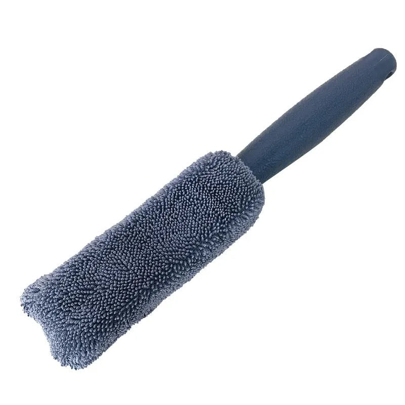 Microfiber car tyre brush with long 29cm handle in grey or blue colour