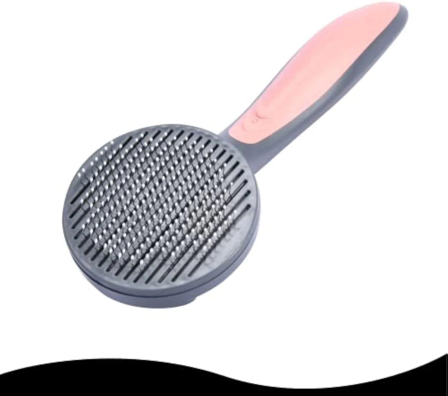 Grey self-cleaning slicker brush for pets with a one-click button and comfort-grip handle
