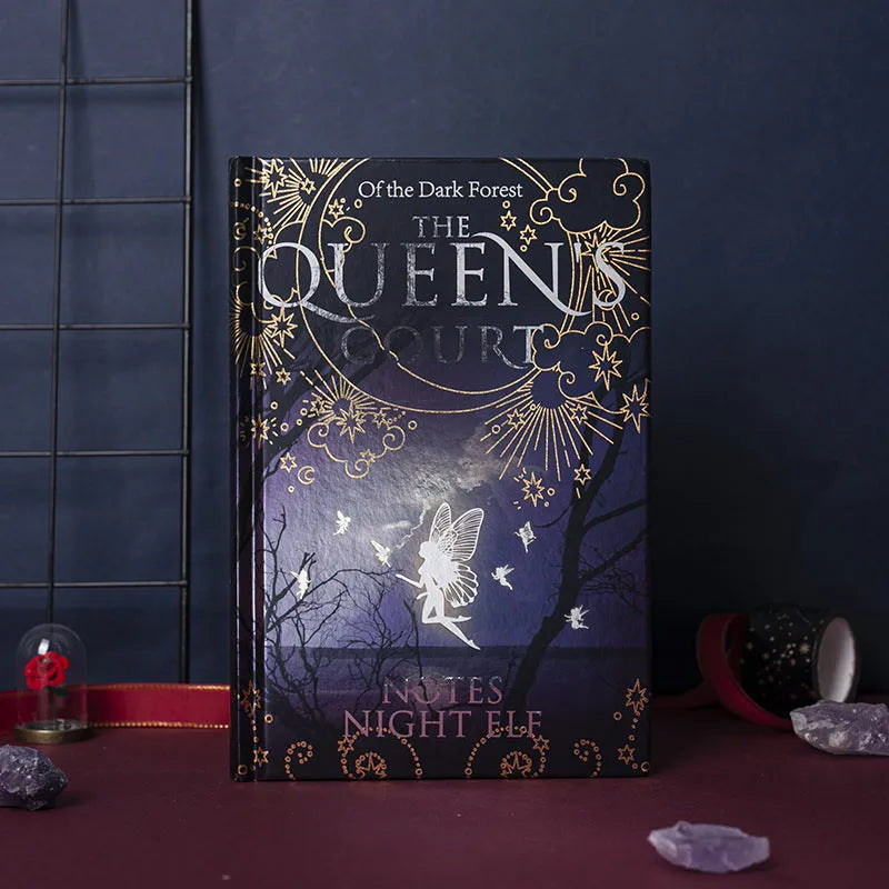 Blue A5 luminous hardcover notebook with retro night elves design and illustrated pages