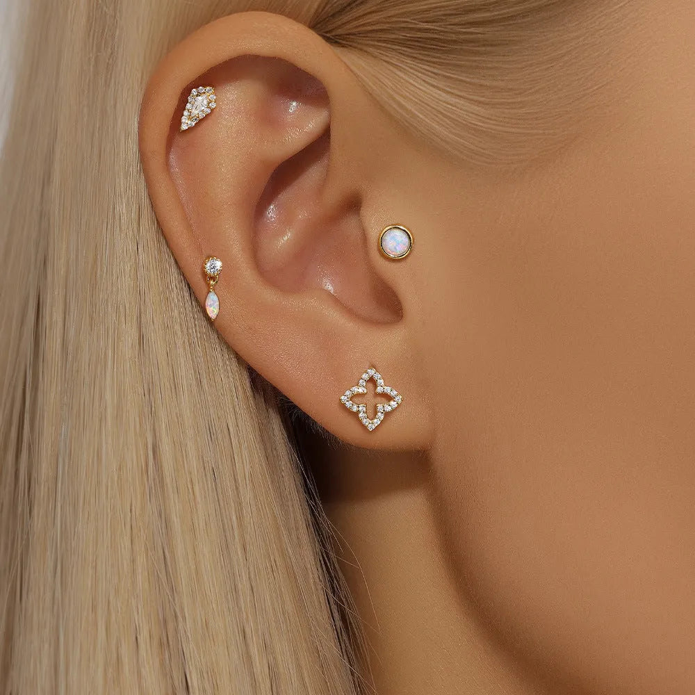 S925 sterling silver flat column threaded cartilage ear bone stud in gold finish.