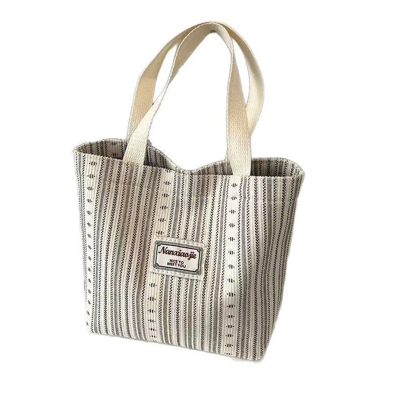 Japanese style corduroy handbag in ivory white, grey, or dark brown with large capacity interior