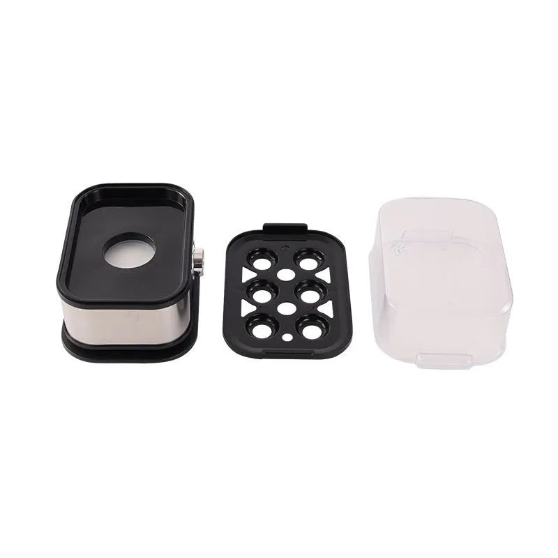 Black stainless steel portable egg boiler with carrying belt