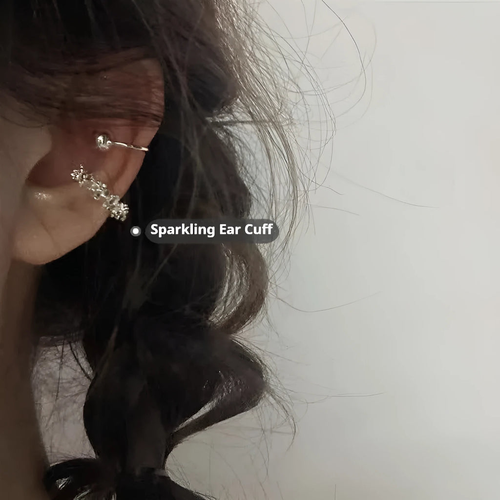 Pair of geometric-shaped alloy ear clips with a frosty finish and double clip mechanism.