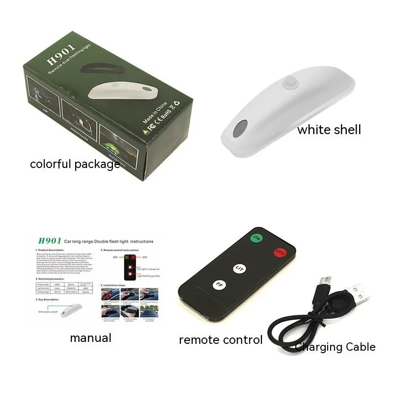 Remote control car strobe light for anti-collision warning in rain and fog conditions