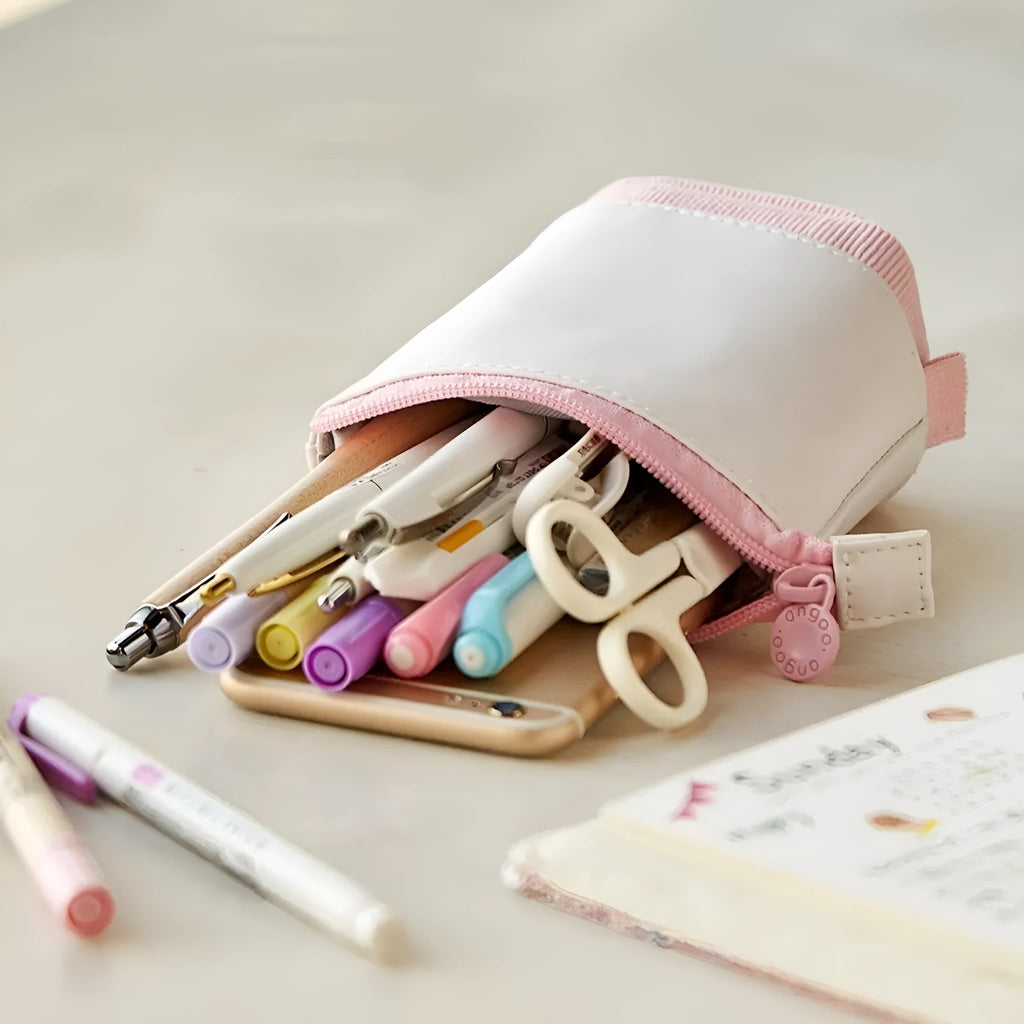 Korean style drop-down telescopic stationery case in cotton and linen with PU corduroy exterior