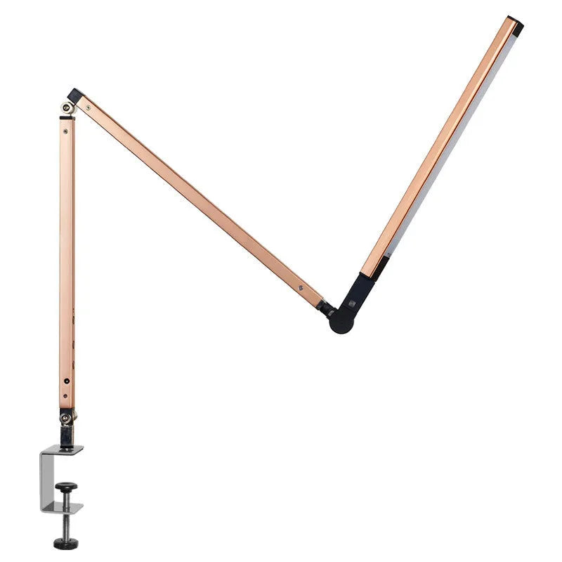 A modern aluminium clip-on desk lamp with a flexible arm and remote control, shown in dazzling black finish.