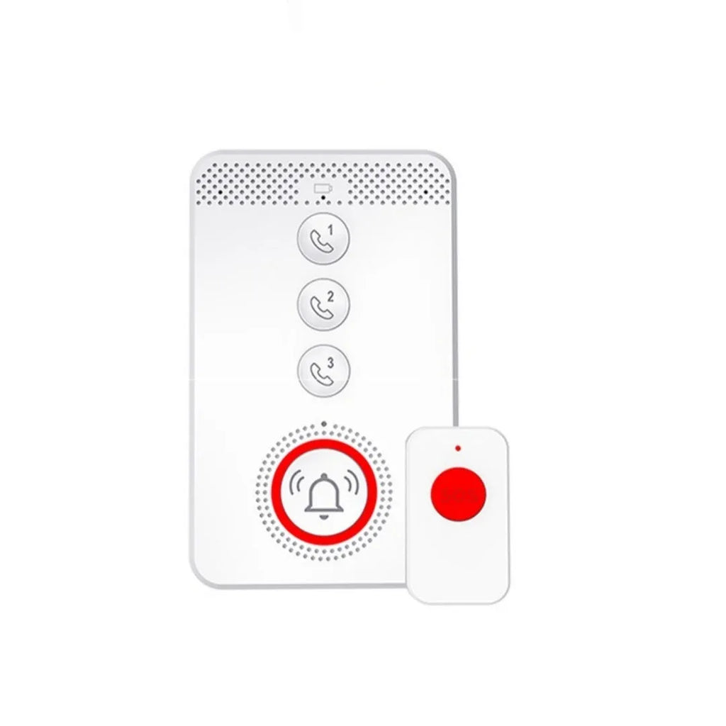 White elderly emergency alert device with buzzer and three emergency buttons for home safety