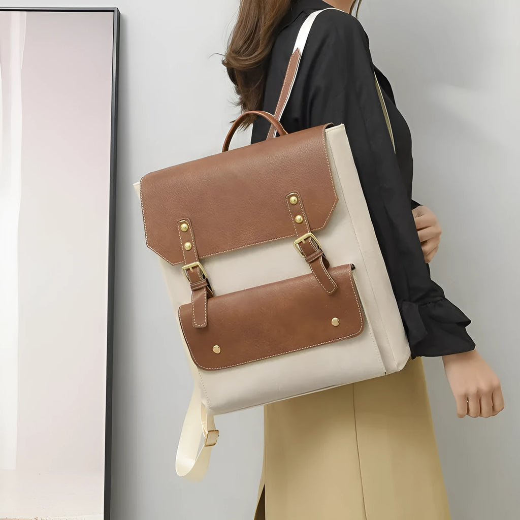 Korean style retro backpack in soft PU material with ventilation features