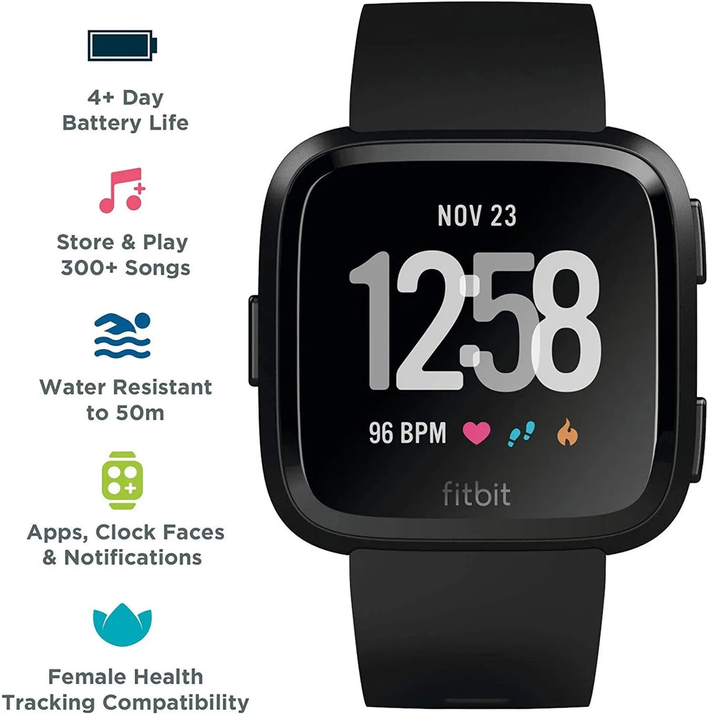 Black smartwatch with heart rate monitoring and sleep tracking on wrist