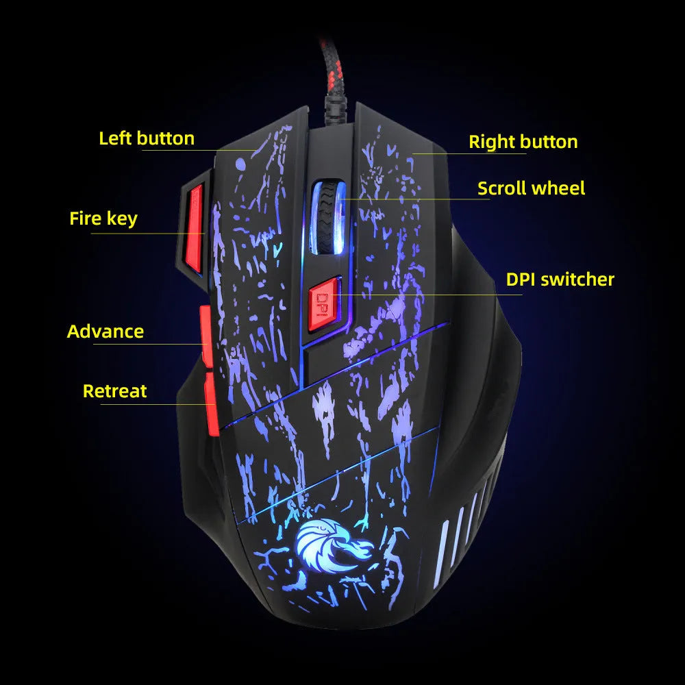 Water Crack H300BK black gaming mouse with colourful luminous lighting and 1.5 metre USB cable