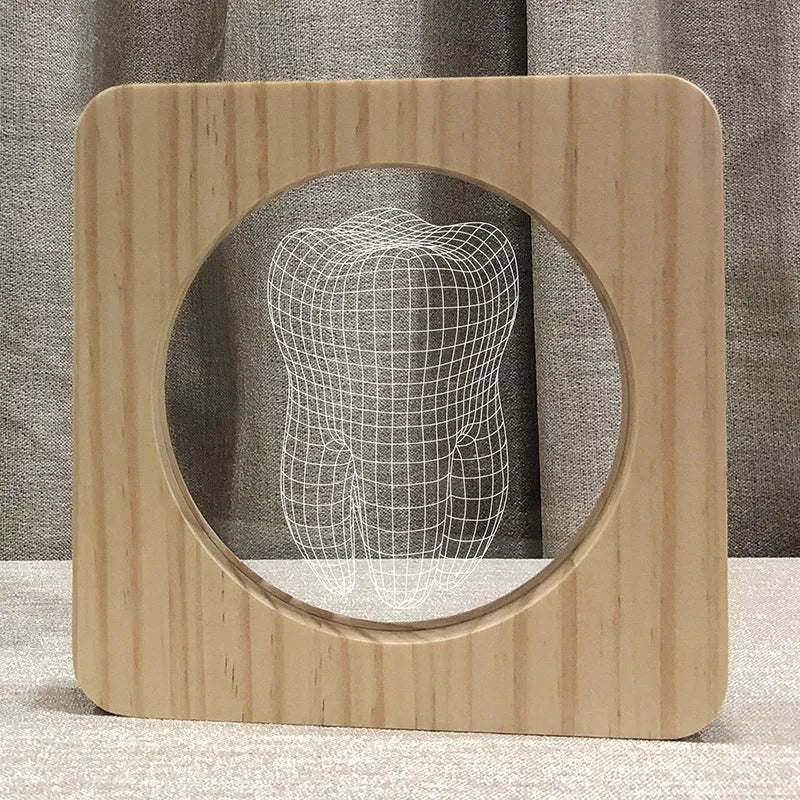 Wood colour tooth-shaped acrylic night lamp with USB cable