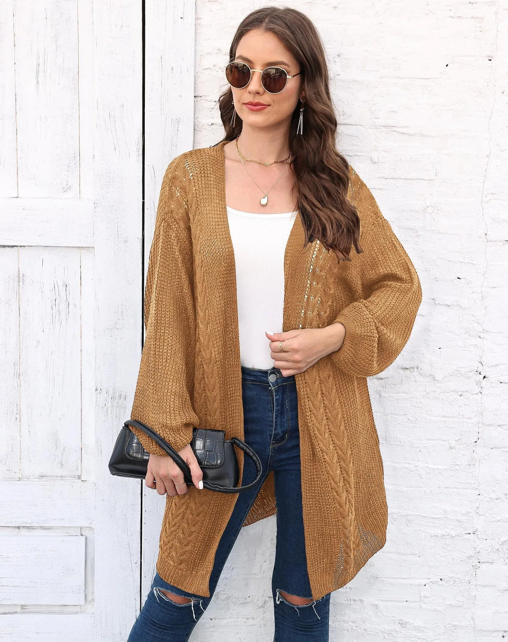 Women's loose acrylic sweater coat in army green colour with European American style casual fit