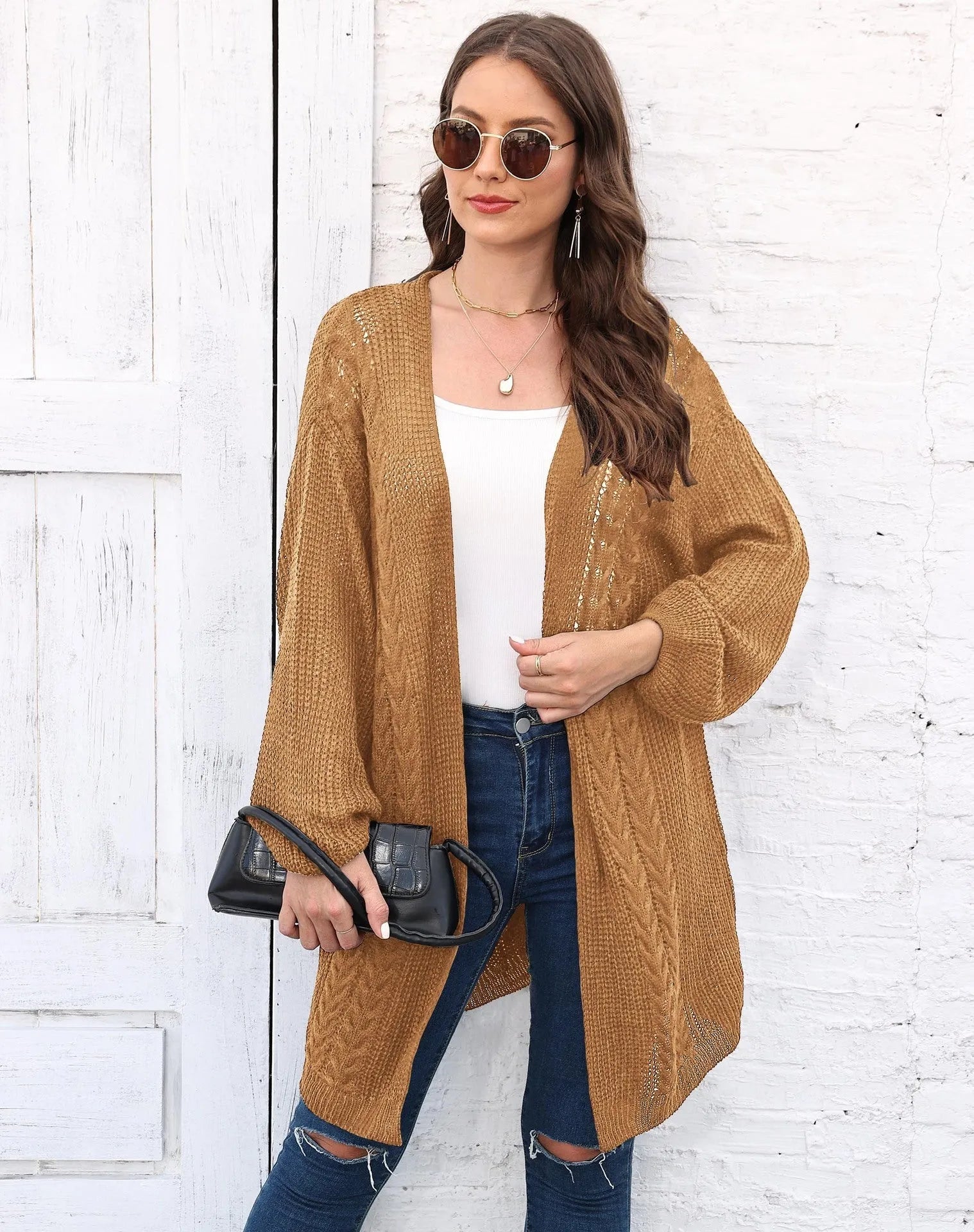 Women's loose acrylic sweater coat in army green colour with European American style casual fit