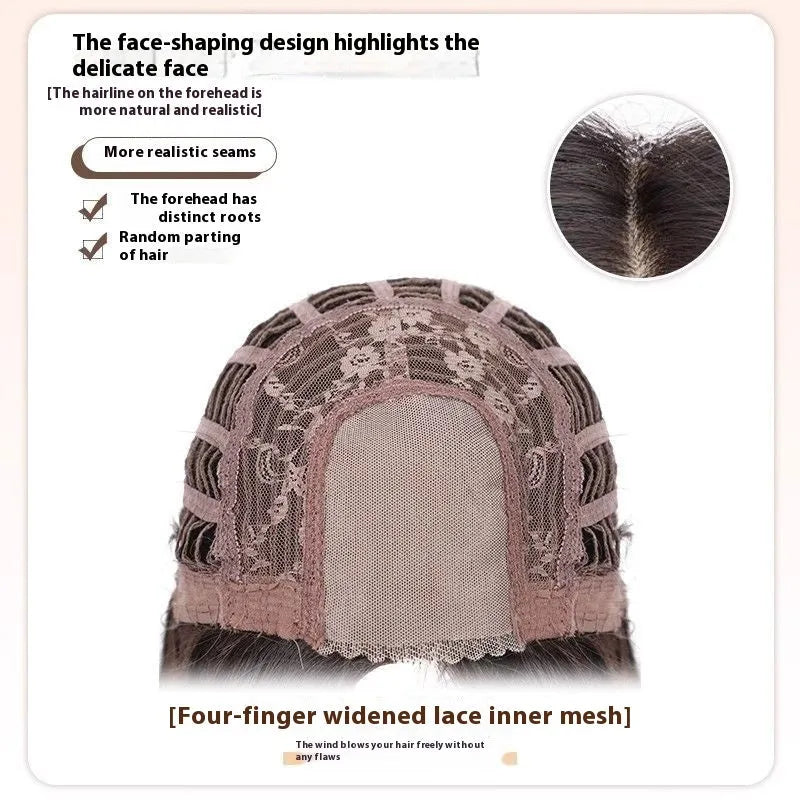 Full-head forehead lace wig with long straight dark brown hair and included care kit