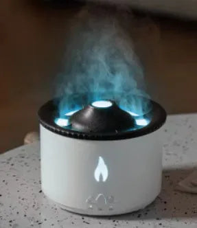 Round volcanic aromatherapy humidifier with two-colour night light in spray ring, 0.5L water tank capacity
