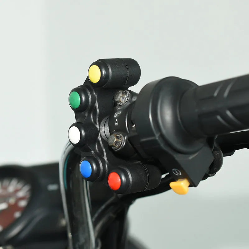 Five-colour plastic switch for vehicle electrical control with coloured buttons and connection wires