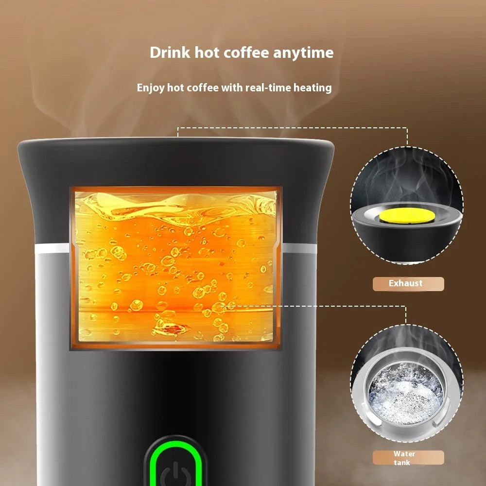 White portable 3-in-1 espresso machine 60ml with Type-C charging and capsule compartment