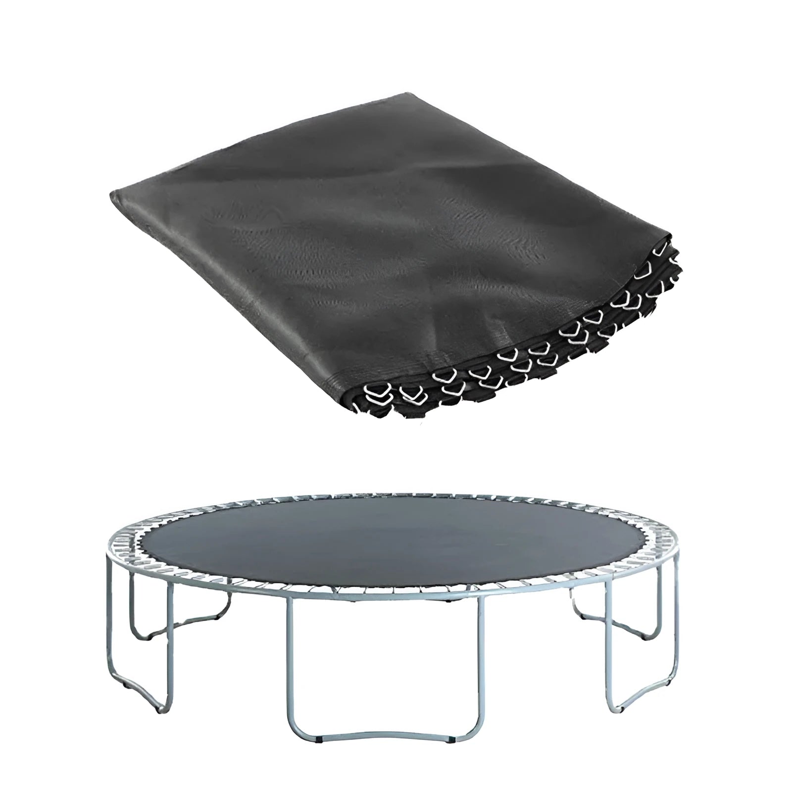 Round elastic bungee fabric for trampolines with button fastenings, shown in multiple size options.