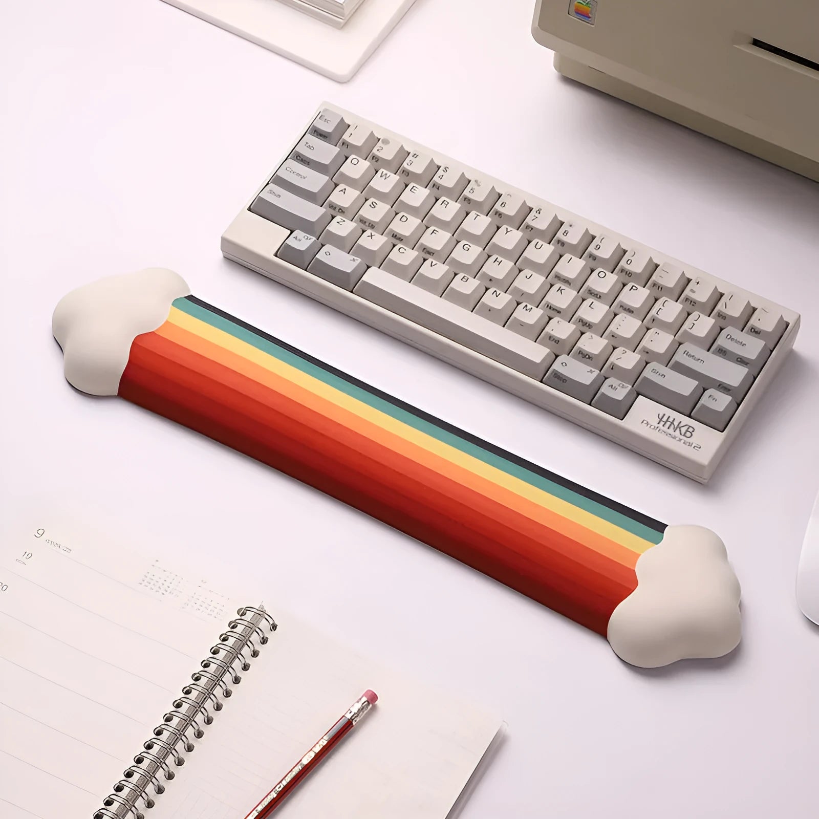 Silicone wrist support mouse pad and keyboard rest set with pastoral cloud pattern in chosen colour