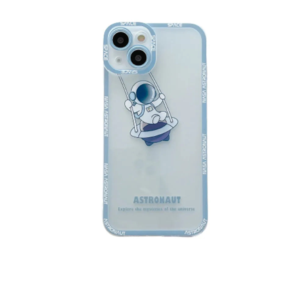 Transparent silicone phone case with astronaut print for iPhone models