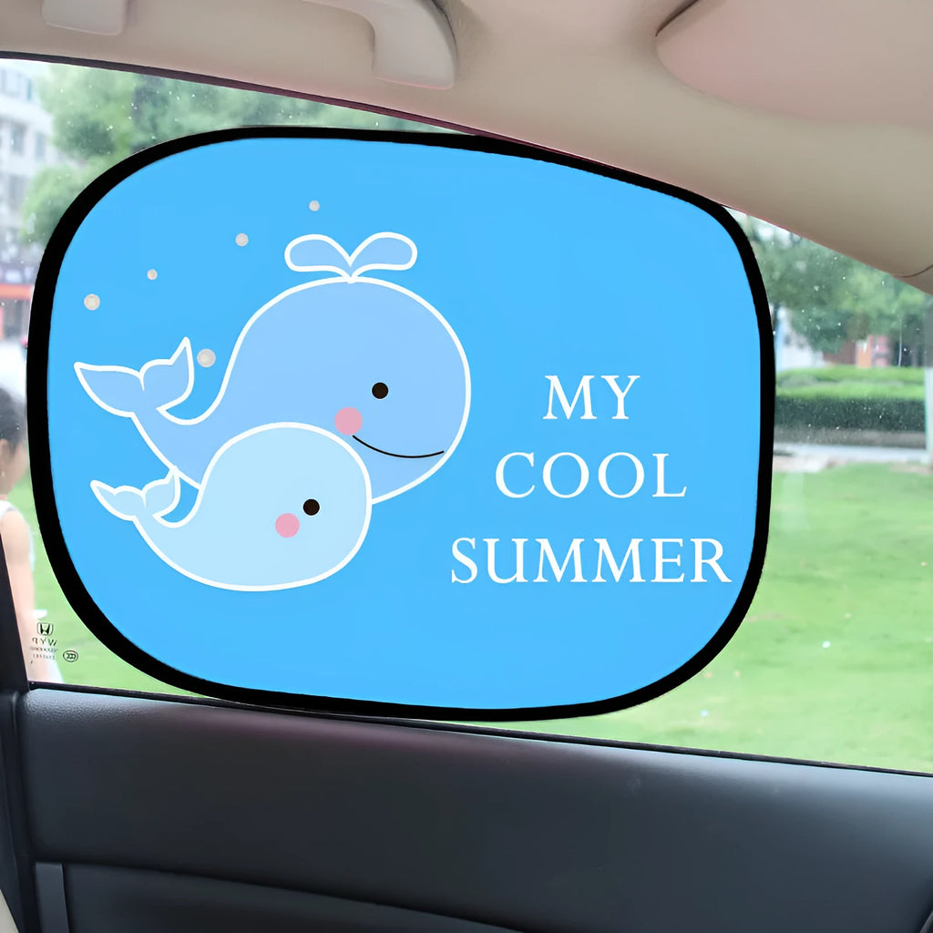 Electrostatic adsorption car side window sunshade pair with animal-themed nylon mesh design