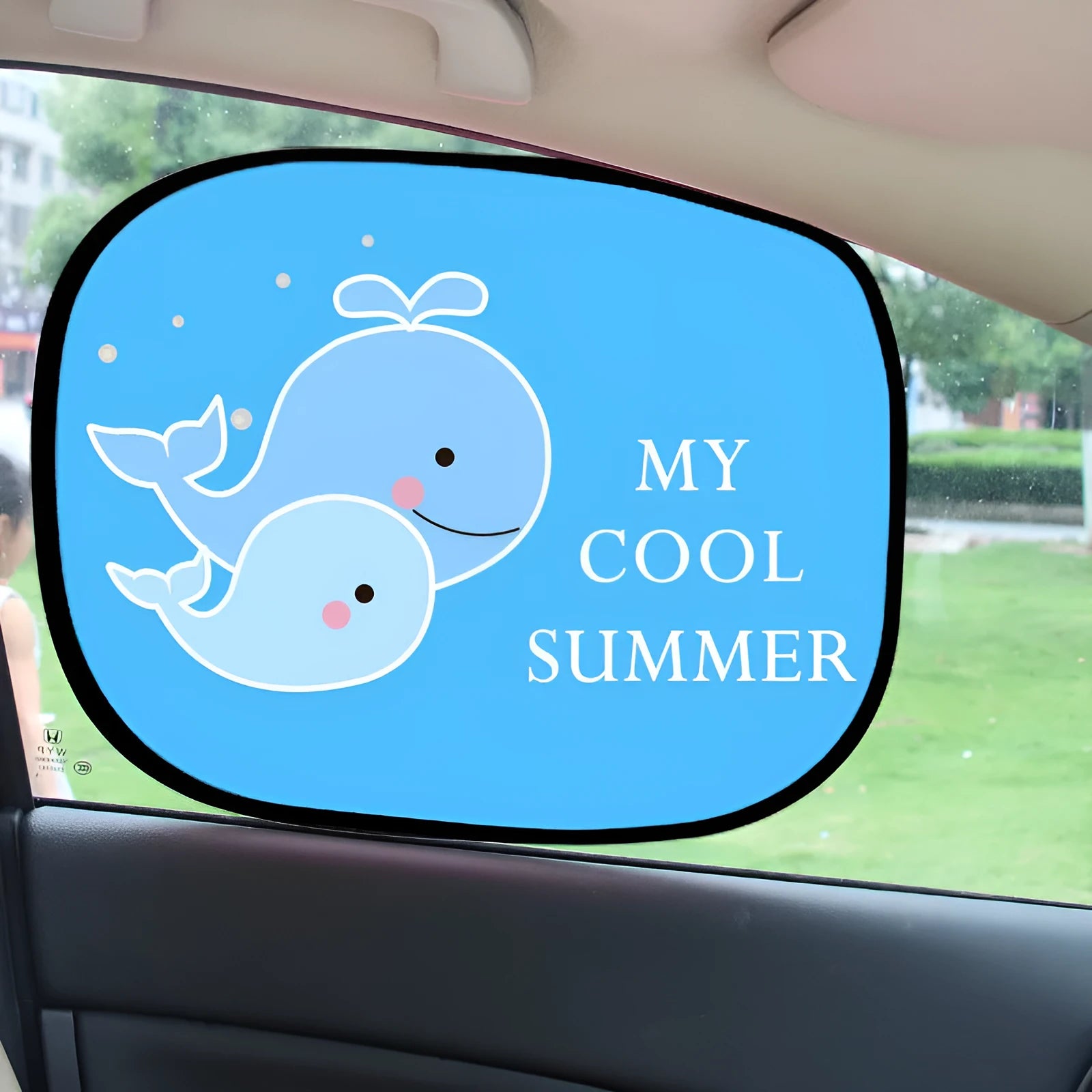 Electrostatic adsorption car side window sunshade pair with animal-themed nylon mesh design