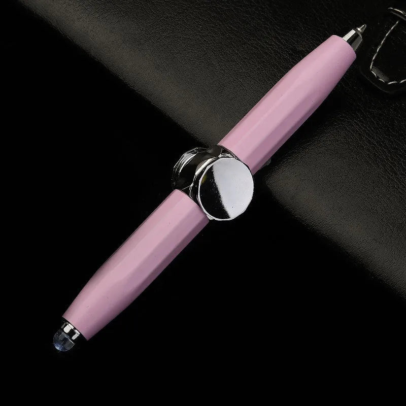 Creative multi-function LED pen spinning decompression gyro metal ballpoint pen with spinner top