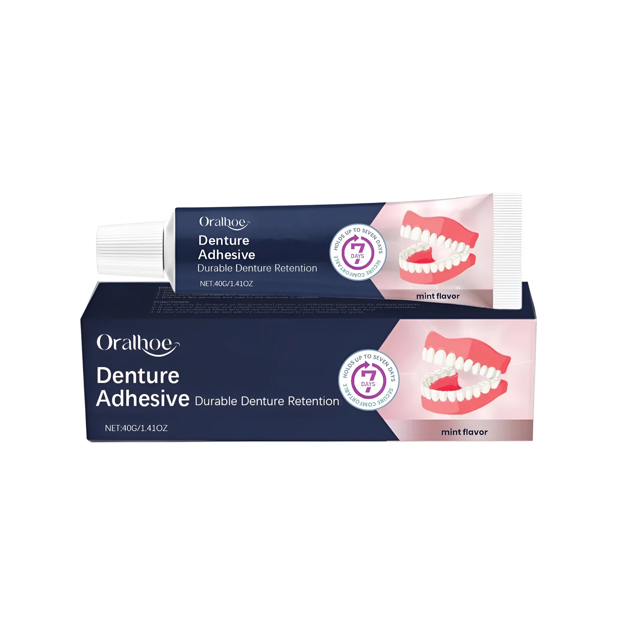40g tube of denture fixing adhesive cream with petrolatum base and menthol flavour