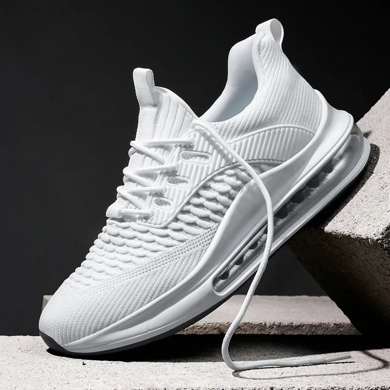 Men's black mesh running shoes with low top design and round toe for universal sports activities