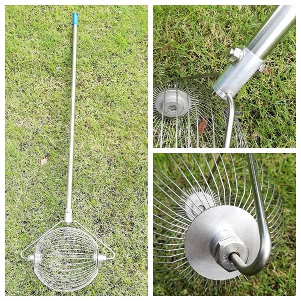Stainless steel golf ball picker with metallic finish for retrieving balls without bending
